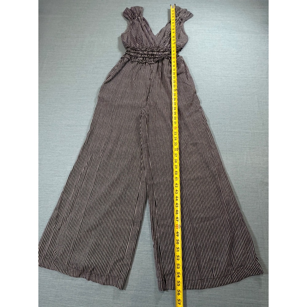 Unbranded Wide Leg Jumpsuit Womens M Black White Excellent Dotted Stripe Ruffle - Picture 2 of 12
